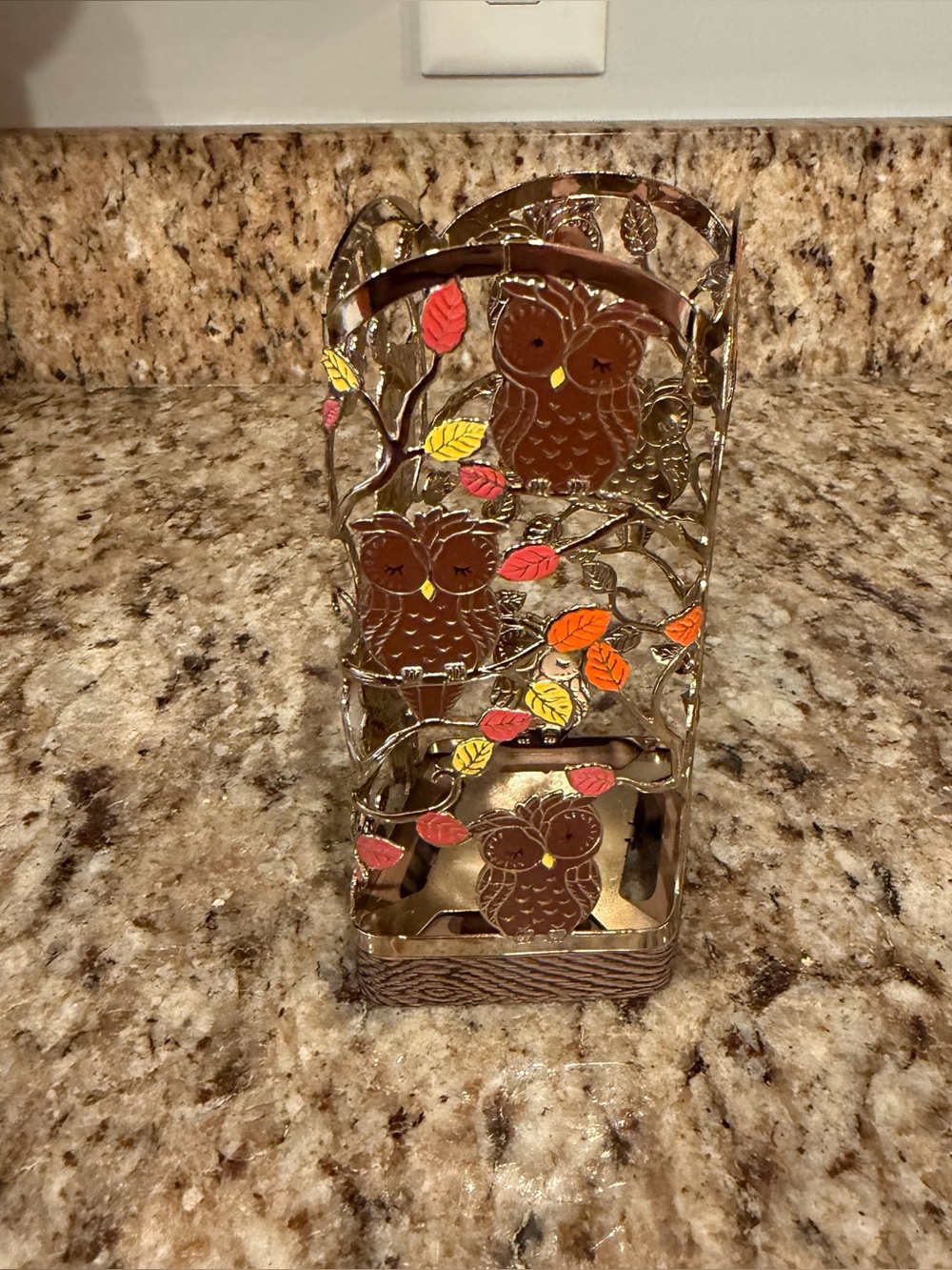 Bath & Body Works BBW Fall Leaves Owl Metal Foam Soap Autumn Holder